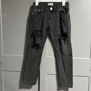 One X One Teaspoon Women Low Waist Freebird Distressed Denim Jeans Black Size 26